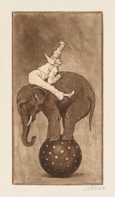Elephant and Clown (LElephant et le Clown), c. 1889. Creator: Henri Charles Guérard (French, 1846-1897)