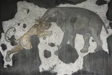 Elephant and lion, mosaic pavement in the Great Palace of Constantinople, 4th-6th century. Creator: LTL