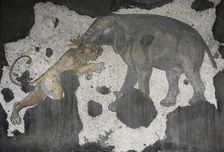 Elephant and lion, mosaic pavement in the Great Palace of Constantinople, 4th-6th century. Creator: Unknown