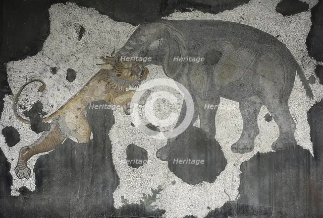 Elephant and lion, mosaic pavement in the Great Palace of Constantinople, 4th-6th century. Creator: LTL.