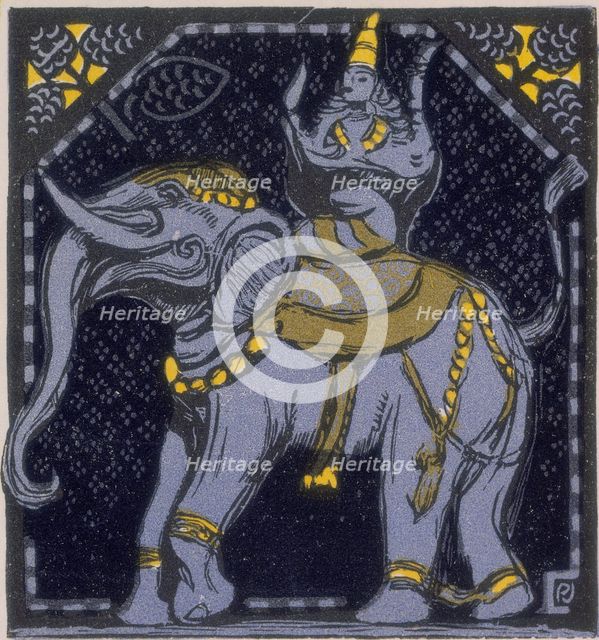 Elephant and rider; scene from "The Jungle Book", 1919.  Creator: Paul Jouve.