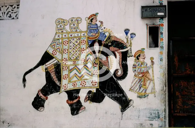 Elephant wall painting, Rajasthan, India, 1988.  Creator: Amanda Waite.