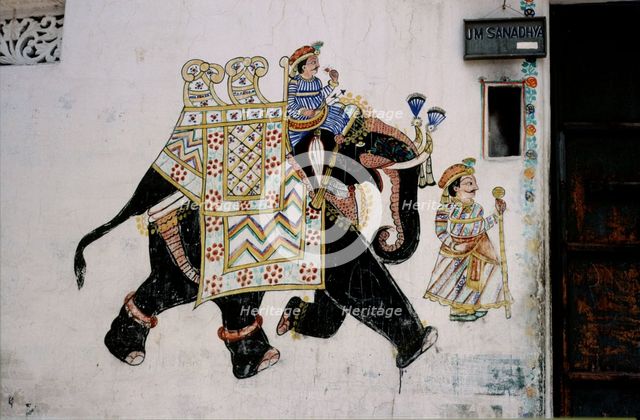 Elephant wall painting, Rajasthan, India, 1988.  Creator: Amanda Waite.