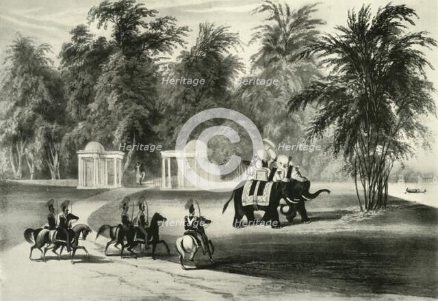 'Elephants and Body Guard in Barrackpore Park, 1820', (1925). Creator: Unknown.