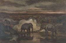 Elephants by a Pool, 1810-75. Creator: Antoine-Louis Barye