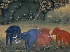 Elephants playing in the forest, 1850. Creator: Unknown