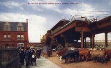 Elevated station, Union Stock Yards, Chicago, Illinois, USA, 1910