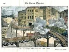 Elevated Railway in New York, from "The Picture Magazine", c19th century. Creator: Unknown