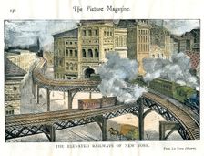 Elevated Railway in New York, from "The Picture Magazine", c19th century. Creator: Unknown