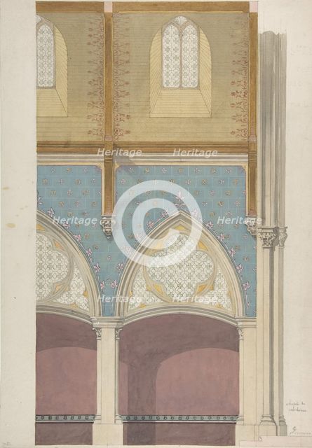 Elevation of Nave, Chapelle des Catéchismes, Ste Clothilde, Paris, second half 19th century. Creators: Jules-Edmond-Charles Lachaise, Eugène-Pierre Gourdet.