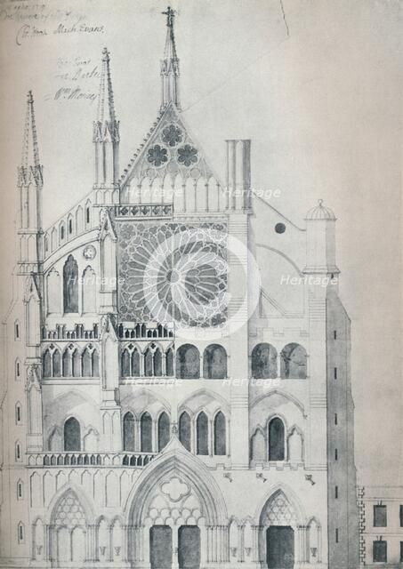'Elevation of North Transept, Westminster Abbey, Showing Cut-Out with Wren's Scheme for Restoration' Artist: Unknown.
