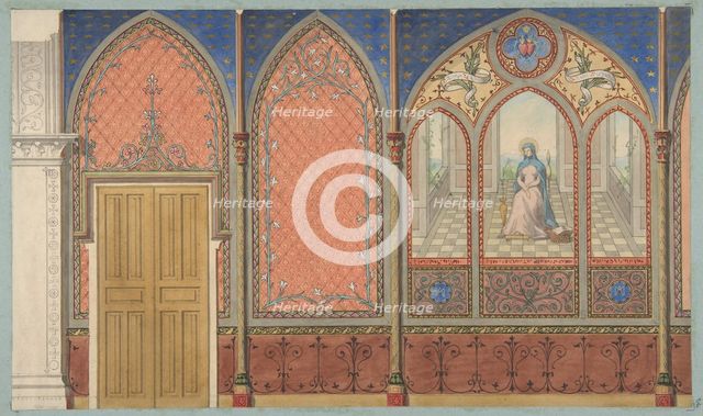 Elevation of a Church or Chapel with designs for ornament and a painted triptych..., 2nd half 19th c Creators: Jules-Edmond-Charles Lachaise, Eugène-Pierre Gourdet.