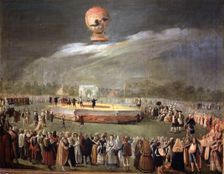 Elevation of a balloon in the gardens of Aranjuez, oil by Antonio Carnicero