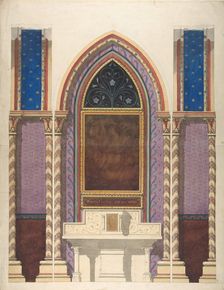 Elevation of a design for an altar and painted wall decoration, second half 19th century. Creators: Jules-Edmond-Charles Lachaise, Eugène-Pierre Gourdet