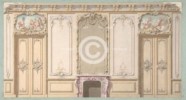Elevation of a salon decorated in Louis XV style, 19th century. Creators: Jules-Edmond-Charles Lachaise, Eugène-Pierre Gourdet.