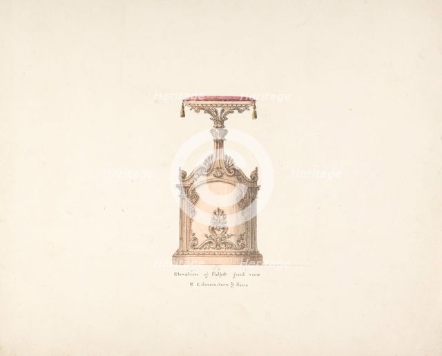 Elevation of a Pulpit, Front View, R. Edmundson & Sons, early 19th century. Creator: Anon.