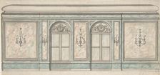 Elevation of a Wall with Two Windows and Five Wall Lights, 19th century. Creator: Anon