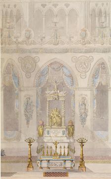 Elevation of Altar with Statue of Louis I, Reims Cathedral, n.d.. Creators: Charles Percier, Pierre Francois Leonard Fontaine