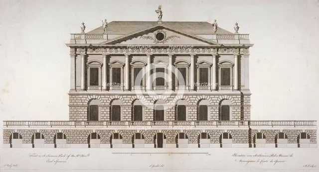 Elevation of Buckingham House, St James's Park, Westminster, London, c1770. Artist: Matthew Darly