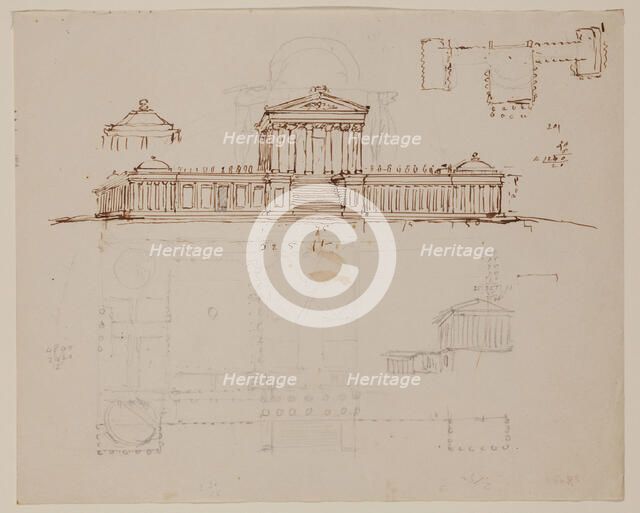 Elevation of Project for Ohio State House, c1838. Creator: Thomas Cole.