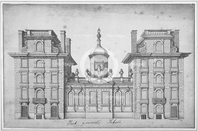 Elevation of St Paul's School, City of London, 1670.                                                Artist: Anon