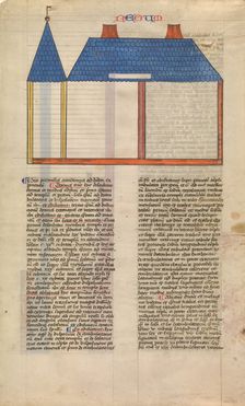 Elevation of Solomon's Temple, one of six illustrated leaves from the Postilla..., ca. 1360-1380. Creator: Nicholas of Lyra