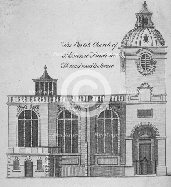 Elevation of the Church of St Benet Fink, City of London, 1760. Artist: Anon