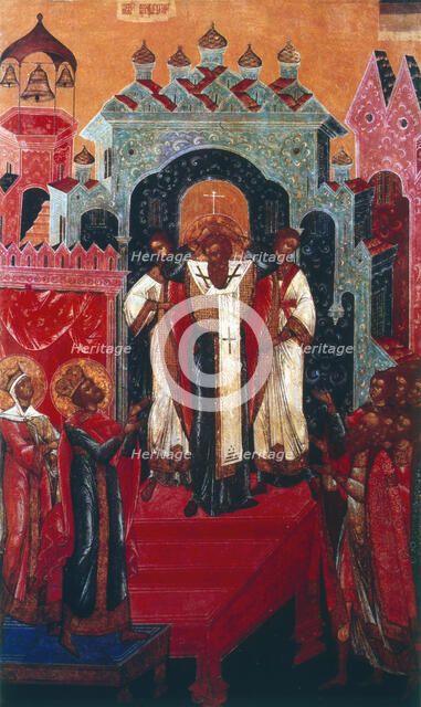 Elevation of the Cross during a Russian Orthodox service, 19th century. Artist: Anon