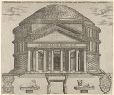 Elevation of the Pantheon in Rome, reconstructed to its original form, 1549. Creator: Anon