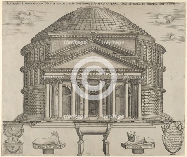 Elevation of the Pantheon in Rome, reconstructed to its original form, 1549. Creator: Anon.