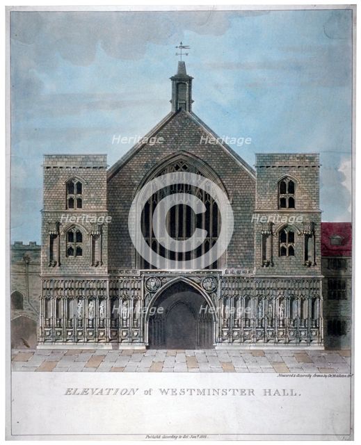 Elevation of Westminster Hall, London, 1808.                                   Artist: Anon