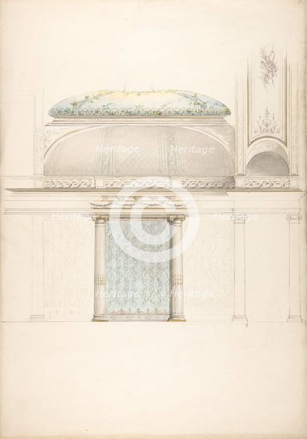 Elevation and transverse section of a domed and colonnaded hall, second half 19th century. Creators: Jules-Edmond-Charles Lachaise, Eugène-Pierre Gourdet.
