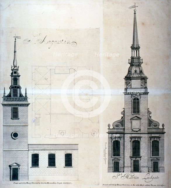 Elevation and plan of St Augustine, Watling Street, City of London, 1740.             Artist: Anon