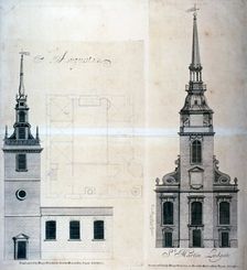 Elevation and plan of St Augustine, Watling Street, City of London, 1740. Artist: Anon