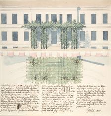 Elevation and Plan of the Façade of a Building, 1840. Creator: Karl Friedrich Schinkel