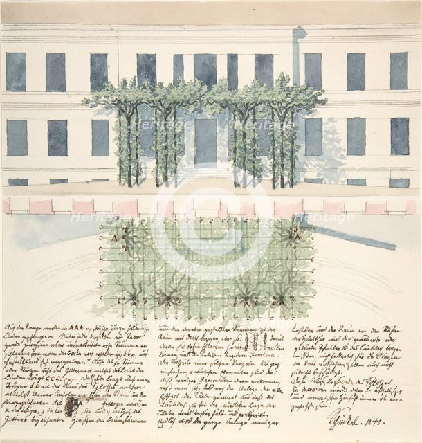 Elevation and Plan of the Façade of a Building, 1840. Creator: Karl Friedrich Schinkel.