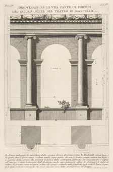 Elevation and plan of the second-order portico at the Theater of Marcellus (Teatro di Marc..., 1756. Creator: Giovanni Battista Piranesi