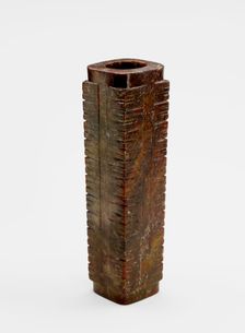Eleven-tier tube (cong ?) with masks, Late Neolithic period, ca. 3300-2250 BCE. Creator: Unknown