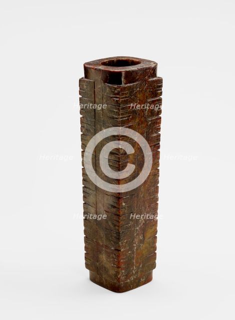 Eleven-tier tube (cong ?) with masks, Late Neolithic period, ca. 3300-2250 BCE. Creator: Unknown.