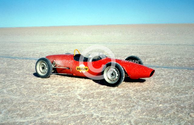 Elfin Ford used to test tyre grip during Bluebird record attempt, Lake Eyre, 1964. Creator: Unknown.