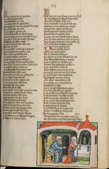 Eli and Hannah in the Temple; Weltchronik, about 1400-1410. Creator: Unknown