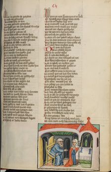 Eli and Hannah in the Temple; Weltchronik, about 1400-1410. Creator: Unknown