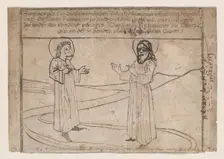 Elias and Enoch Descend from Heaven, from a Quindecim signa extremi judicii diem ..., ca. 1465-1475. Creator: Anon