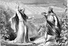 Elijah, Old Testament prophet. denouncing Ahab, idolatrous king of Israel, in Naboth's vineyard
