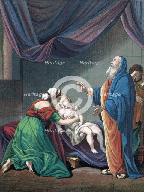 Elijah, Old Testament prophet, raising the widow's son from apparent death, c1860. Artist: Unknown