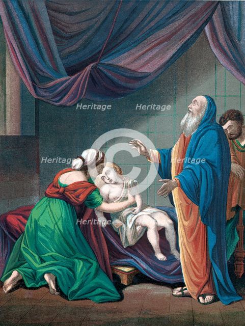 Elijah, Old Testament prophet, raising the widow's son from apparent death, c1860. Artist: Unknown
