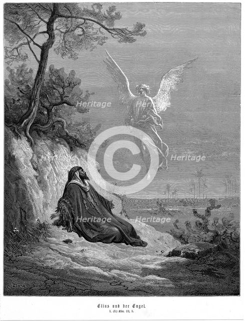 Elijah goes into wilderness and asks to die, but an angel comes and bids him 'arise and eat', 1866. Artist: Unknown