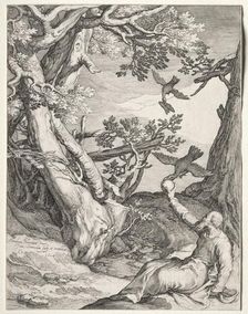 Elijah in the Wilderness Fed by Ravens, 1604. Creator: Jan Saenredam (Dutch, 1565-1607); Jan Saenredam (Dutch, 1565-1607)