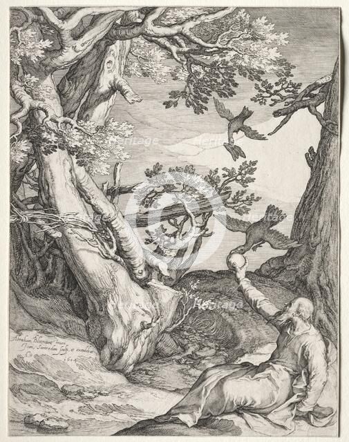 Elijah in the Wilderness Fed by Ravens, 1604. Creator: Jan Saenredam (Dutch, 1565-1607); Jan Saenredam (Dutch, 1565-1607).