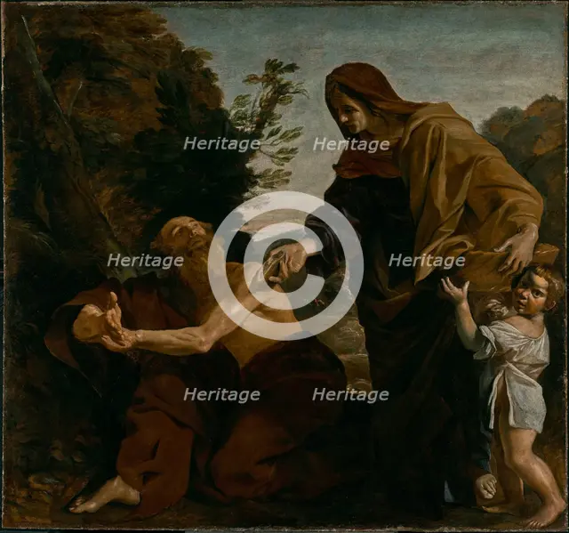 Elijah Receiving Bread from the Widow of Zarephath, 1621-1624. Creator: Giovanni Lanfranco.